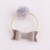 Handmade lovely grey Pom-Pom hair ties with leather bow