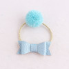 Unique ocean blue Pom-Pom hair tie band with leather bow