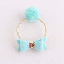 Child green Pom-Pom hair rope tie with bow