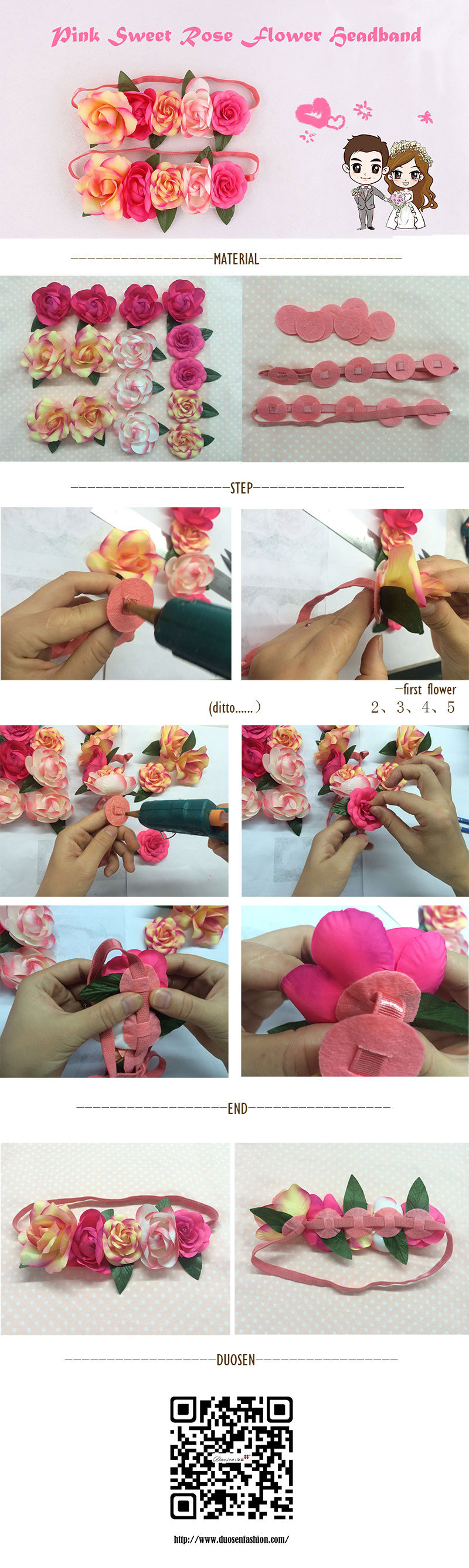 one minute tutorial about how to make sweet rose flower headband quickly