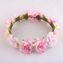 Adjustable light pink rose floral crown with ribbon bowknot