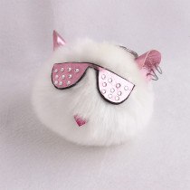 10 cm Spectacled cat ear faux fur pom pom keychain furry handbag accessory