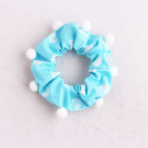 Blue girl pom pom bun wrap patterned hair scrunchies china wholesale