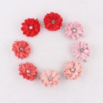 Boutique rhinestone small fabric coral daisy flower hair clip set for children hairstyle