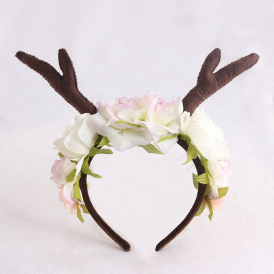 Faun festival deer rose flower crown forest fawn deer antler floral headband