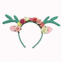 Woodland  fairy pixie antler floral headband Easter green deer antler crown headband
