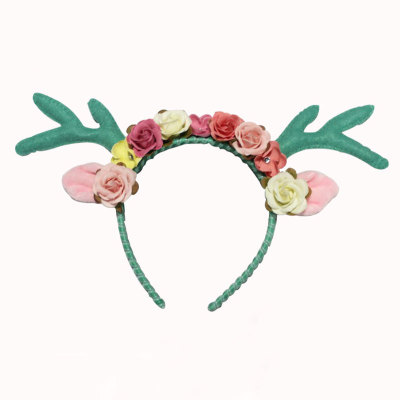 Woodland  fairy pixie antler floral headband Easter green deer antler crown headband