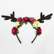 Handmade deer antler crown headband faun deer rose flower Halloween headpiece