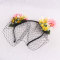 Party fascinator birdcage veil cat ear flower headband  face veil floral headpiece