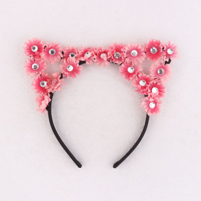 Pink/coral daisy cat ear flower headband floral party festival hair accessories