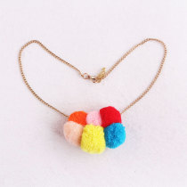 Children rainbow yarn pom pom ball necklace chain in china wholesale