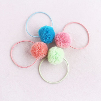 Colors girls yarn elastic pom pom hair ties rope ponytail holder hair accessory