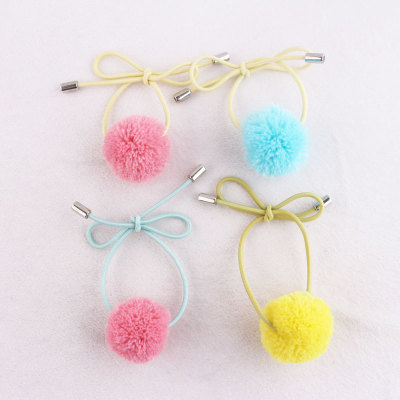 Adjustable colour elastic yarn Pom Pom hair tie band for girl
