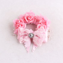 Pink silk rose flower velvet hair scrunchie bun wrap bracelet with ribbon bow for natural hair