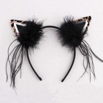 Children Halloween/Easter costumes feather leopard print cat ear headband