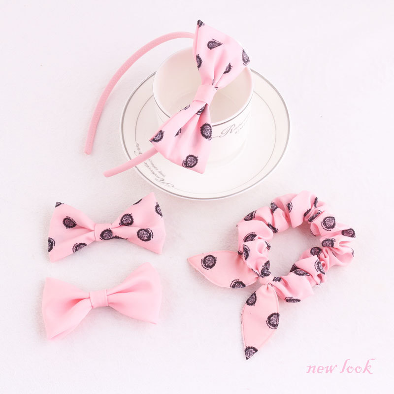 pink knot ear hair scrunchie bow hair band and hair clip  