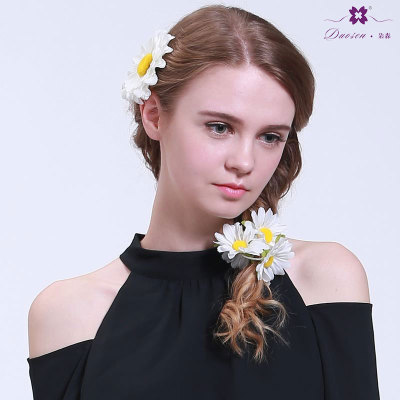 White hawaii sunflower hair clip gerbera daisy tie bun wrap sets for girl long hairstyle