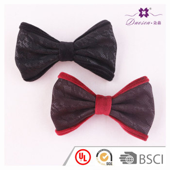 Over size crocodile pattern PU leather bow hair barrette for bun or ponytail hairstyle