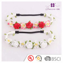 Hawaiian style white&pink roses braided elatic artificial flower headband