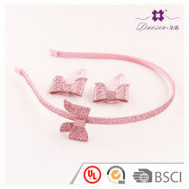 2017 Hotsell Good Quality Pink Glitter Bow Hair Accessories Set for Baby Girl Alice Band with Butterfly Glitter Bow Hair Clip