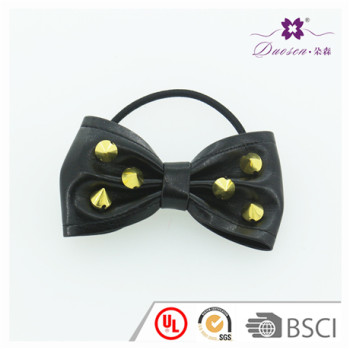 BSCI Audit Factory Hotsell Girls Wholesale Ponytail Holder Gold Studs PU Leather Bow Hair Tie Bracelet