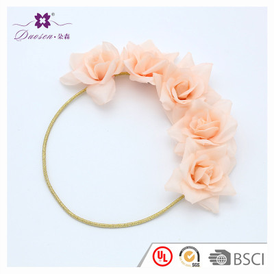 Manufacturer Decorative Birthday Party Baby Girls Big Rose Flower Headband Elastic Shiny Silver Gold Headband