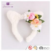 Fabric Flower Furry Cat Ears Headband Elegant Women Girl Hairband Hair Accessories