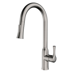 Single lever brushed nickel pull out kitchen faucet