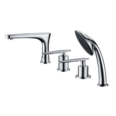 Deck mounted chrome brass bathtub faucet with hand shower