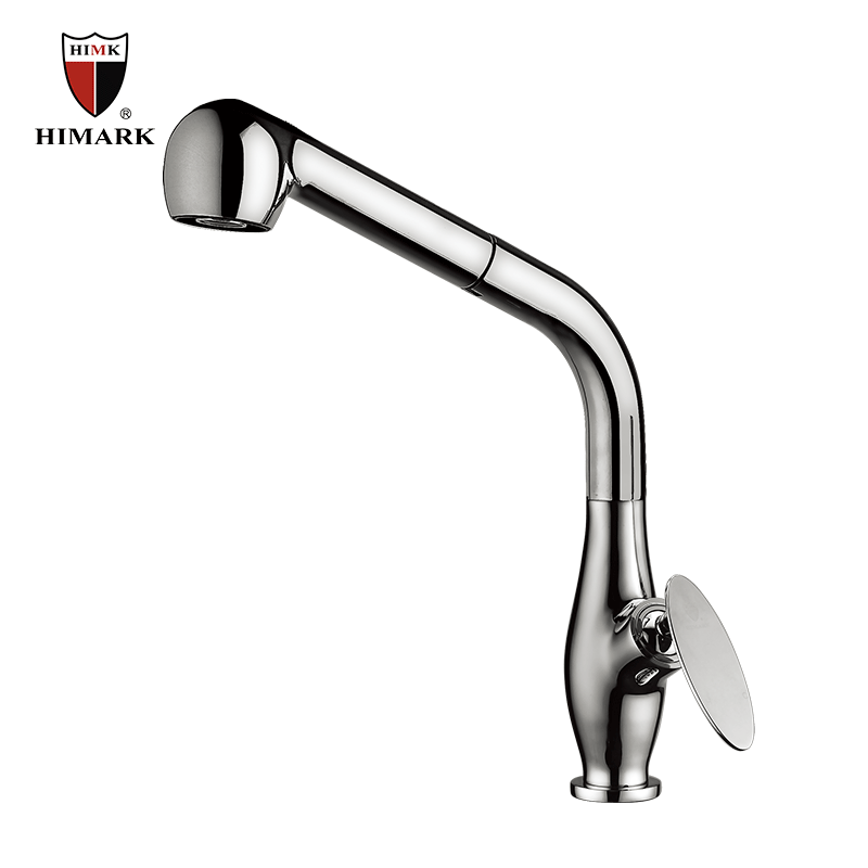 Single handle pull-out brass kitchen sink faucet