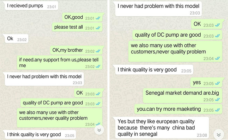 Senegal Feedback de Cliente para DIFFUL DC solar submersible pump