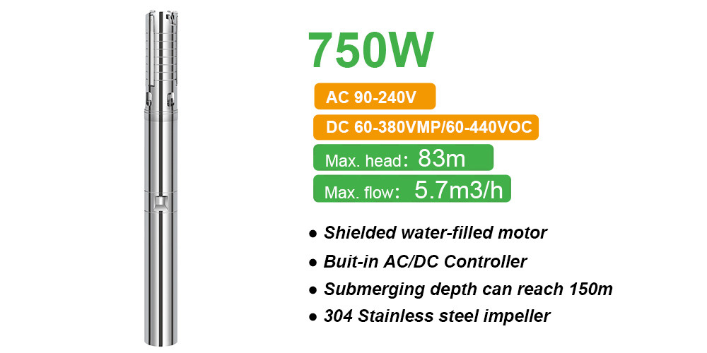1hp 750w shielded water filled motor solar pump 4DFS5.7-83-750