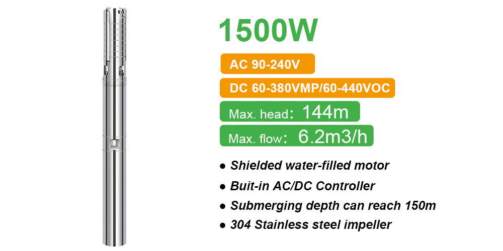 2hp 1500w shielded water filled motor solar pump 4DFS6.2-144-1500