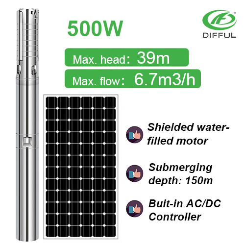 500W AC/DC 太阳能充水电机深井泵 屏蔽太阳能水泵 太阳能潜水泵价格表
