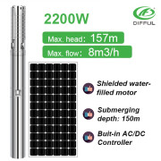 DIFFUL AC/DC solar shielded water-filled motor pump  solar submersible pump with S/S impellersolar power water pump