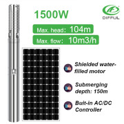2HP DIFFUL AC/DC SOLAR PUMP solar power water pump  with Shielded water filled motor solar submersible pump for irrigation
