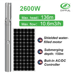3.5HP DIFFUL AC/DC SOLAR PUMP solar power deep well pump with water filled motor solar submersible pump for sale