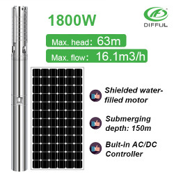 DIFFUL SOLAR PUMP 1800w shielded motor solar power water pump AC/DC solar pump for deep well solar submersible pump with S/S impeller