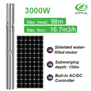 4HP DIFFUL SOLAR PUMP solar power submersible well pump AC/DC solar water pump for deep well solar pump with S/S impeller