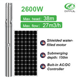AC/DC 2600W DIFFUL SOLAR PUMP solar water pump supplier shielded motor solar pump with water filled for irrigation