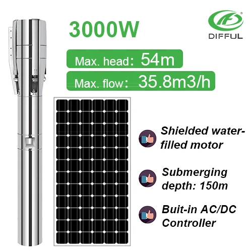 AC/DC submersible pump solar water pump for agriculture water pumping system submersible solar water pump