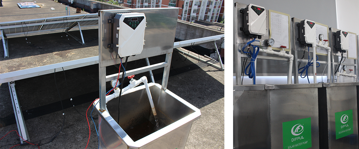 Paneles solares para probar el rendimiento de la bomba de agua.