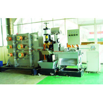 Medium frequency electic compacting welding machine for copper braid elements, with automatic feeding and cutting