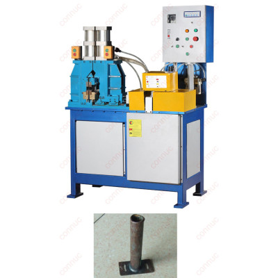 Steel tube T joint with steel plate AC resistance flash butt welding machine.