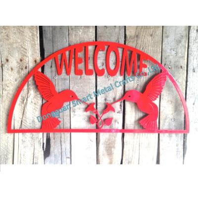 Hummingbird metal Welcome sign Iron wall decoration in red finish
