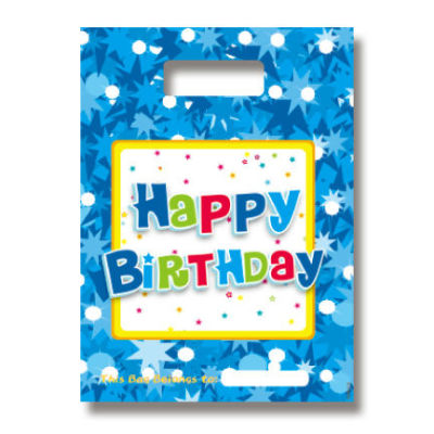 Blue Happy Birthday Party Printed Handle Plastic PE Bag
