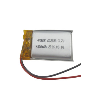 Small rechargeable 602030 li-polymer battery 3.7v with 300mah