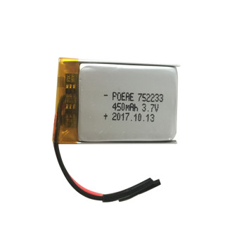 752233 3.7v 450mah small rechargeable lipo battery for digital camera