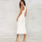 Women White 90% Polyester Off-Shoulder Sleeveless Slim Fit Front Slit Party Dress For Ladies