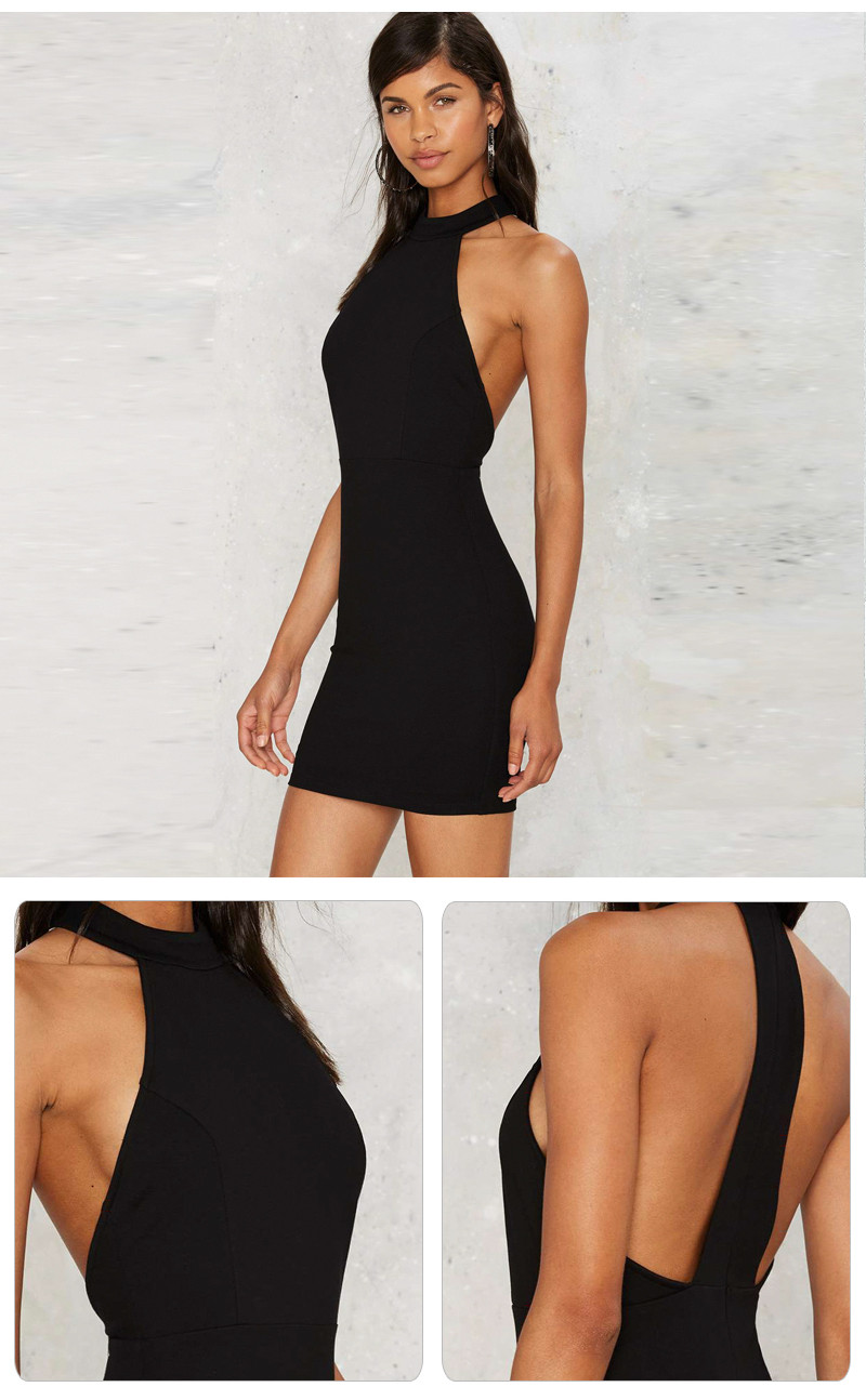 Black Sexy Halter Backless Bandage 100% Cotton Dress